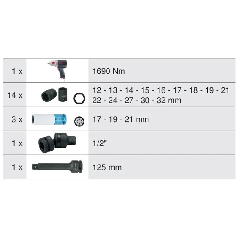 Module de douilles et majeur à chocs pneumatique 1/2'', 20 pièces - KS TOOLS - 712.1020