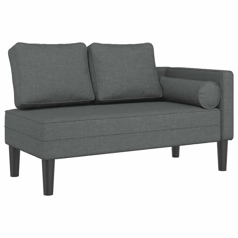 Méridienne chaise longue canapé pour intérieur avec coussins en tissu gris noir DEC026078
