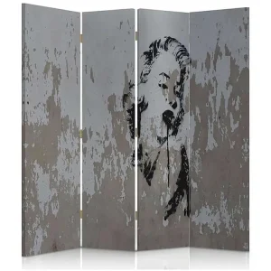 Paravent portrait d'une femme sur le mur 4 volets - 145 x 180 cm - 2 faces R° V° + rotation 360°
