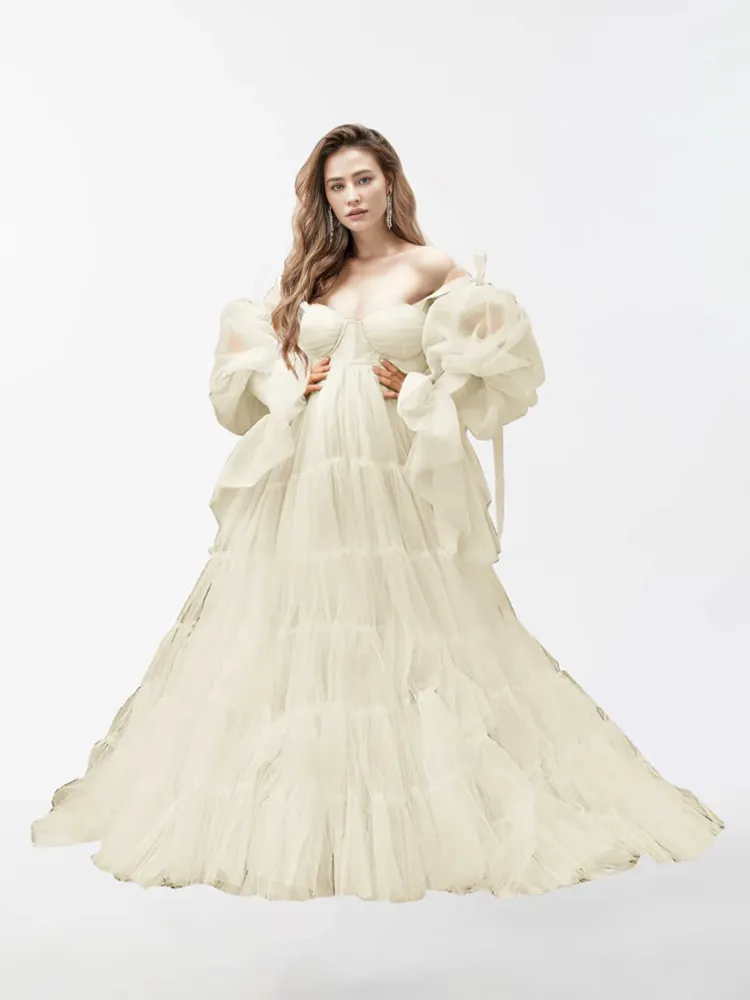 Robe de maternité en tulle à manches longues pour la photographie RB2