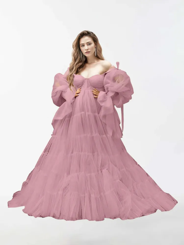 Robe de maternité en tulle à manches longues pour la photographie RB2