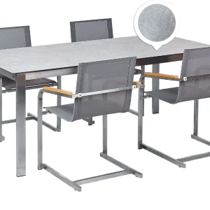 4 Seater Garden Dining Set Grey Cristal Top Grey Chairs COSOLETO