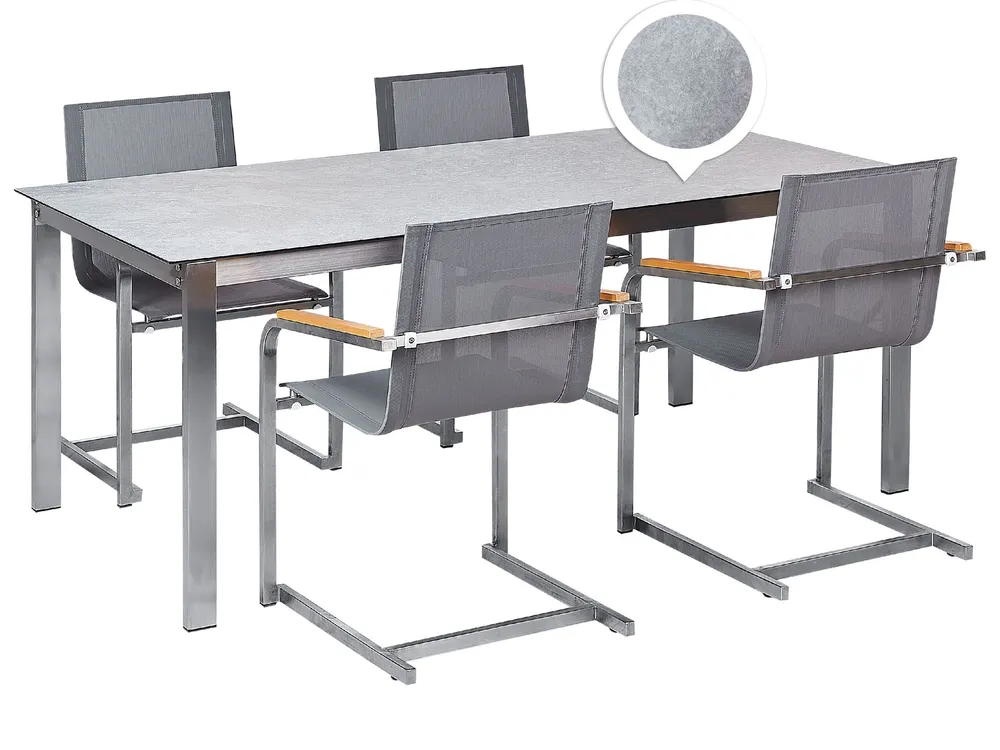 4 Seater Garden Dining Set Grey Cristal Top Grey Chairs COSOLETO