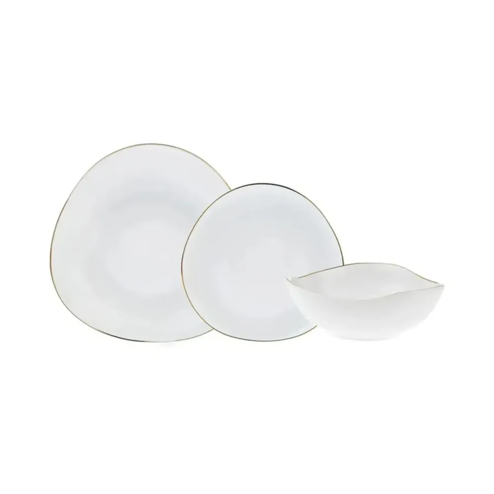 Service de table Karaca Middle Streamline pour 4 personnes, 12 pièces, Neuf Generation Bone, or