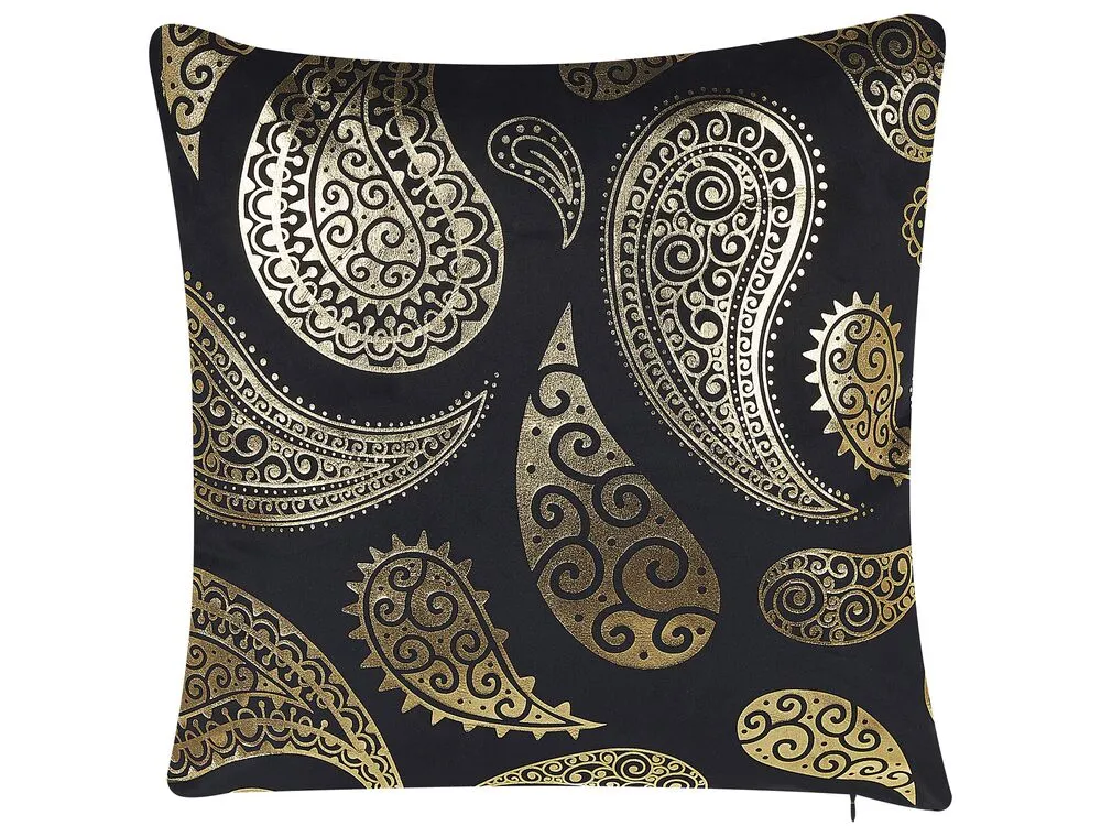 Set 2 Panne Cushions Paisley Pattern 45 x 45 cm Gold and Black URSINIA