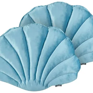 Set 2 En velours Seashell Cushions 47 x 35 cm Blue CONSOLIDA