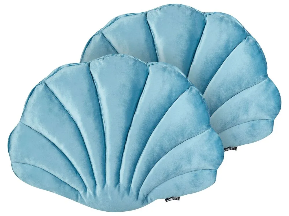 Set 2 En velours Seashell Cushions 47 x 35 cm Blue CONSOLIDA