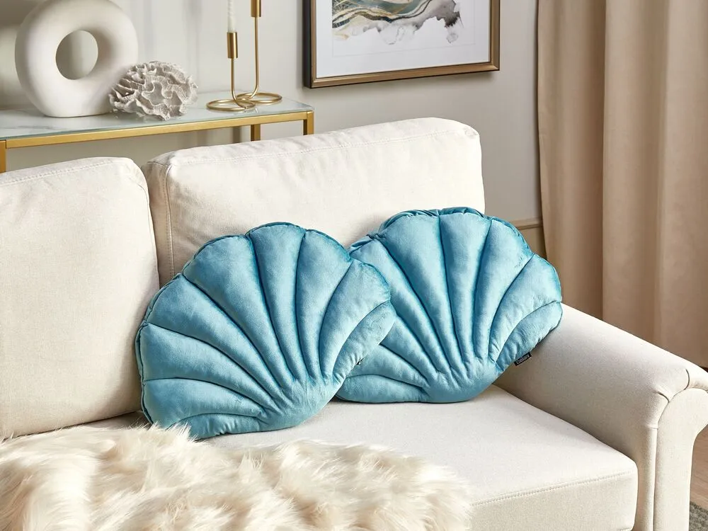 Set 2 En velours Seashell Cushions 47 x 35 cm Blue CONSOLIDA