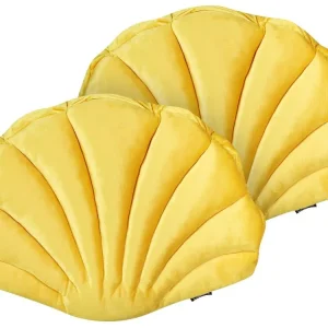 Set 2 Velvet Seashell Cushions 47 x 35 cm Jaune vif CONSOLIDA