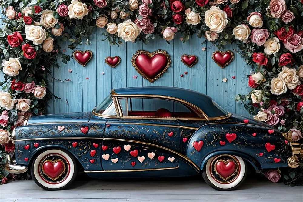 Toile de fond Photographie Saint-Valentin Voiture Cœur de Roses Affichage BRP12-260