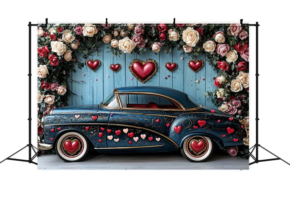 Toile de fond Photographie Saint-Valentin Voiture Cœur de Roses Affichage BRP12-260