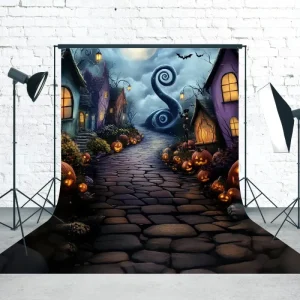 Toile de fond Sweep Halloween Photo Ville Grotesque Nuit au Évident de Lune MRR8-43
