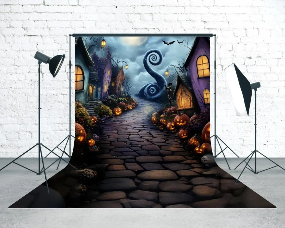 Toile de fond Sweep Halloween Photo Ville Grotesque Nuit au Évident de Lune MRR8-43