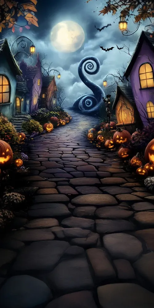Toile de fond Sweep Halloween Photo Ville Grotesque Nuit au Évident de Lune MRR8-43