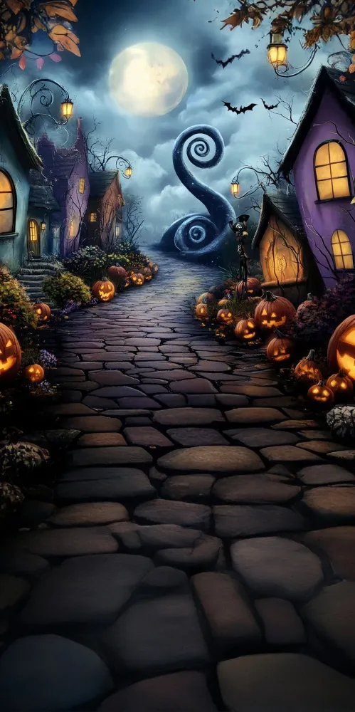 Toile de fond Sweep Halloween Photo Ville Grotesque Nuit au Évident de Lune MRR8-43