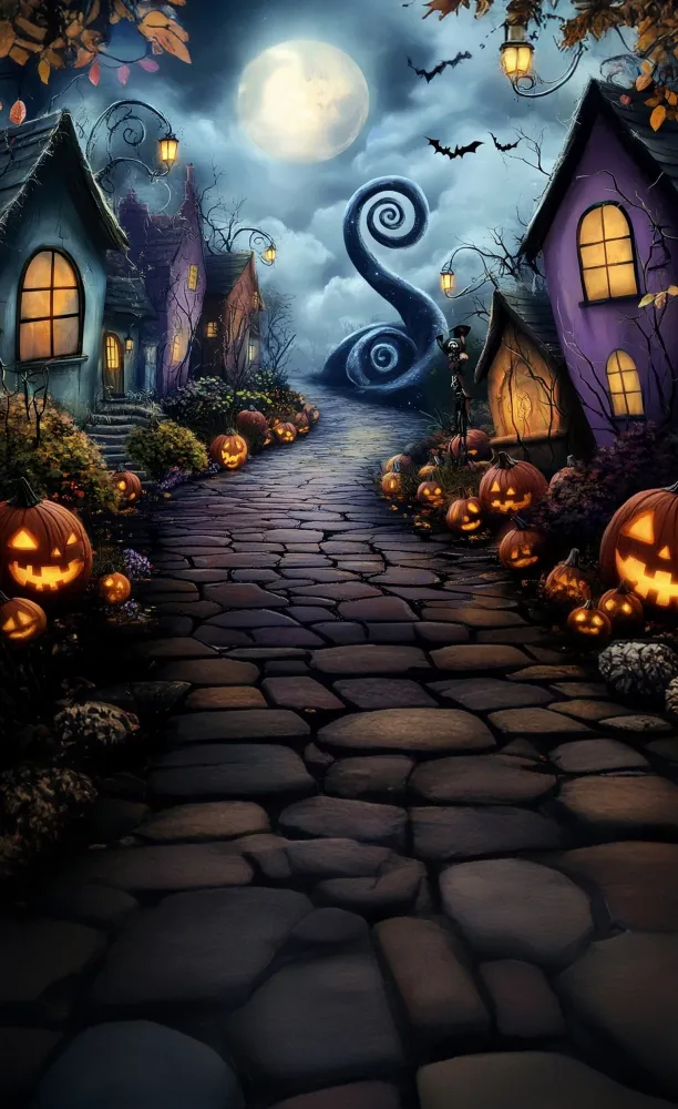 Toile de fond Sweep Halloween Photo Ville Grotesque Nuit au Évident de Lune MRR8-43