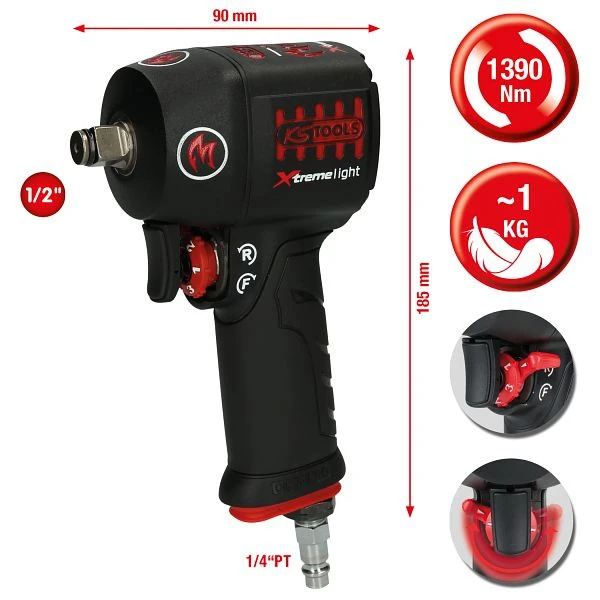 KS Tools Clé à chocs pneumatique haute performance miniMONSTER Xtremelight 1/2" 1 390 Nm 515.1150 acquérir à bas...