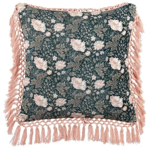 Velvet Cushion Flower Pattern Tassels 45 x 45 cm Blue and Rose vif PARROTIA