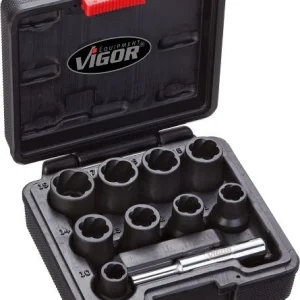 VIGOR Jeu d'inserts d'extraction de rainure en spirale carré creux 125 mm (1/2 pouce) profil d'...