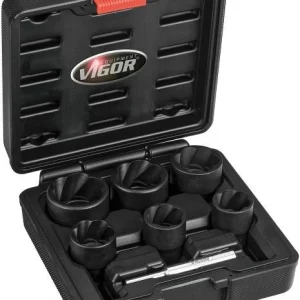 VIGOR Jeu d'inserts d'extraction de rainure en spirale carré creux 125 mm (1/2 pouce) profil d'...