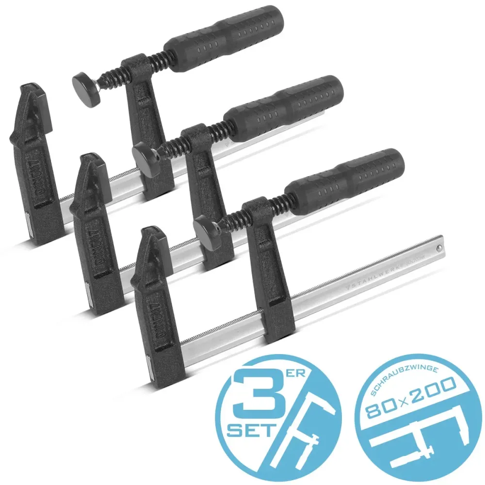 STEALWROWN 3 PRINDE DE VIS X 80X200 MM | Pince de serrage puissant en acier et plastique | F-Zwinge pour réparer les pièce...