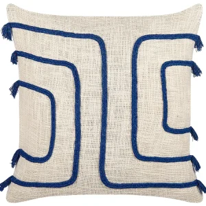 Coton peigné Cushion Abstract Pattern 45 x 45 cm Beige and Navy Blue PLEIONE