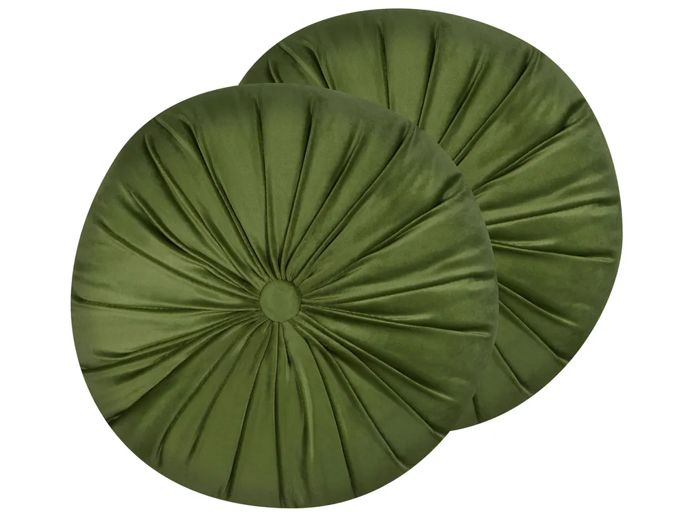 Set 2 Panne Cushion Pleats ⌀ 38 cm Green BODAI