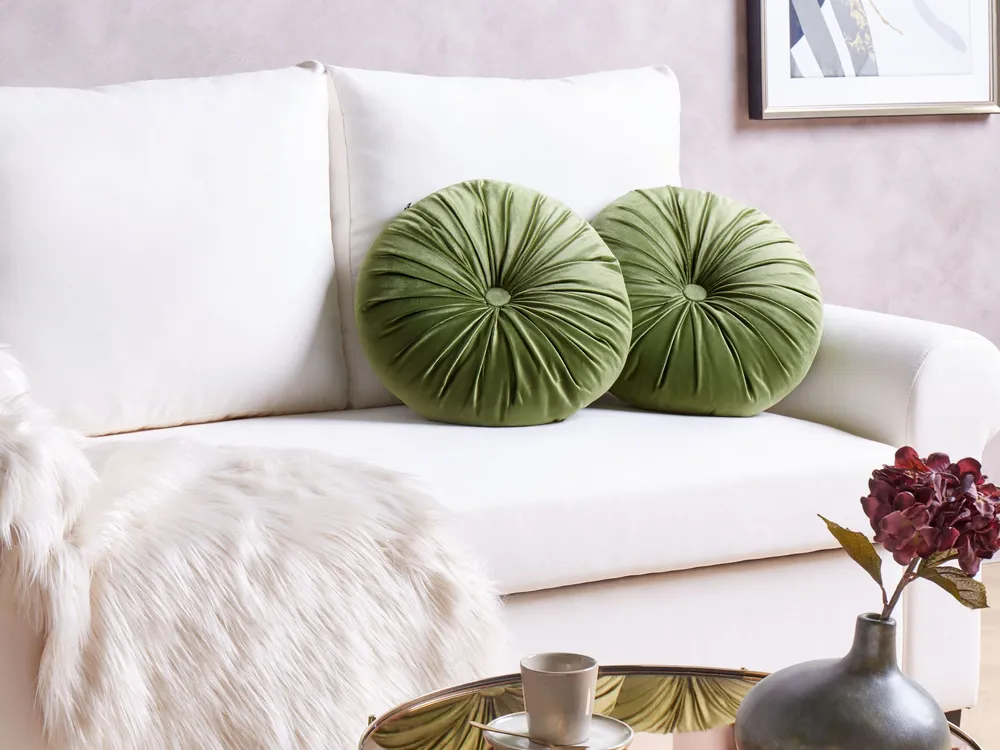 Set 2 Panne Cushion Pleats ⌀ 38 cm Green BODAI