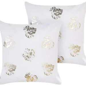 Set 2 Panne Cushions Leaf Pattern 45 x 45 cm White GOLDENROD