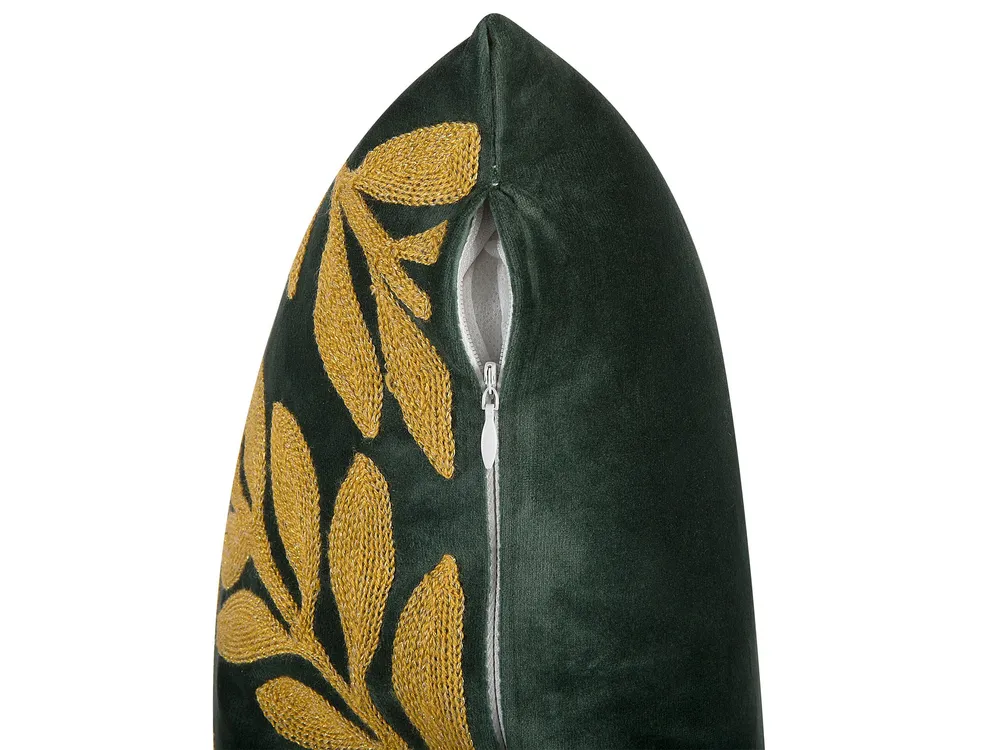 Set 2 Velours Cushions Leaf Pattern 45 x 45 cm Emerald Green MISTLETOE