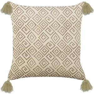 En velours Cushion Geometric Pattern Tassels 45 x 45 cm Beige SANTOLINA