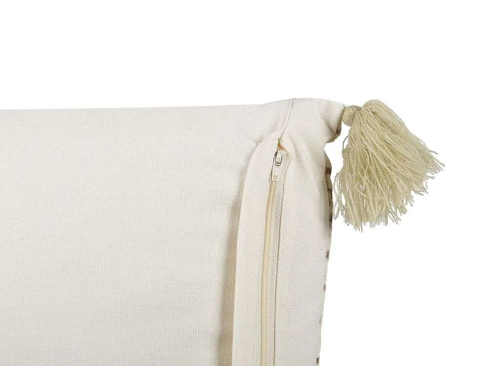 En velours Cushion Geometric Pattern Tassels 45 x 45 cm Beige SANTOLINA