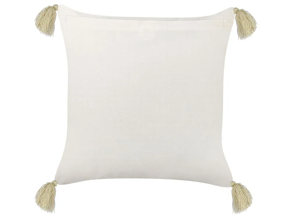 En velours Cushion Geometric Pattern Tassels 45 x 45 cm Beige SANTOLINA