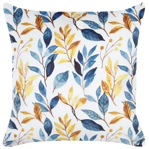 Velvet Cushion Leaf Pattern 45 x 45 cm Jaune vif and Blue CATTLEYA