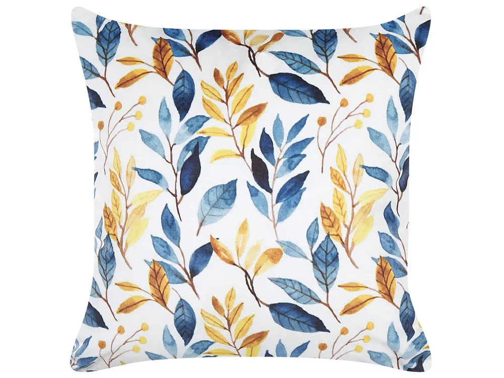 Velvet Cushion Leaf Pattern 45 x 45 cm Jaune vif and Blue CATTLEYA