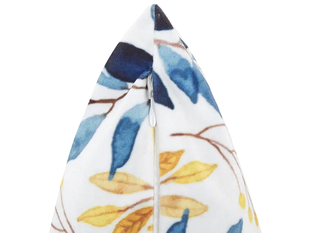 Velvet Cushion Leaf Pattern 45 x 45 cm Jaune vif and Blue CATTLEYA