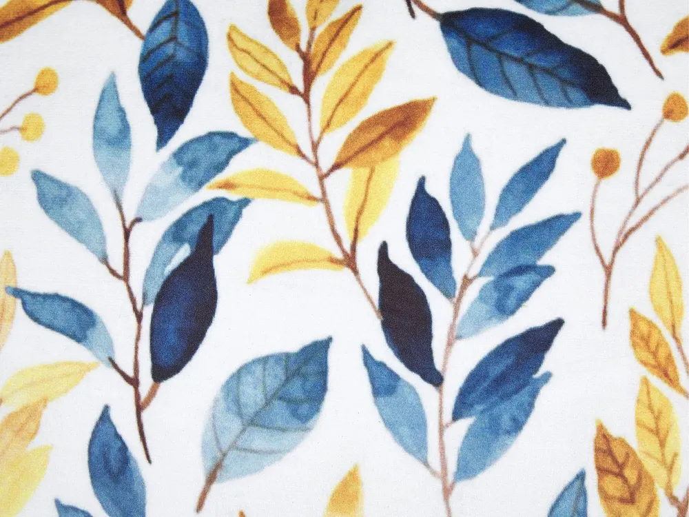 Velvet Cushion Leaf Pattern 45 x 45 cm Jaune vif and Blue CATTLEYA