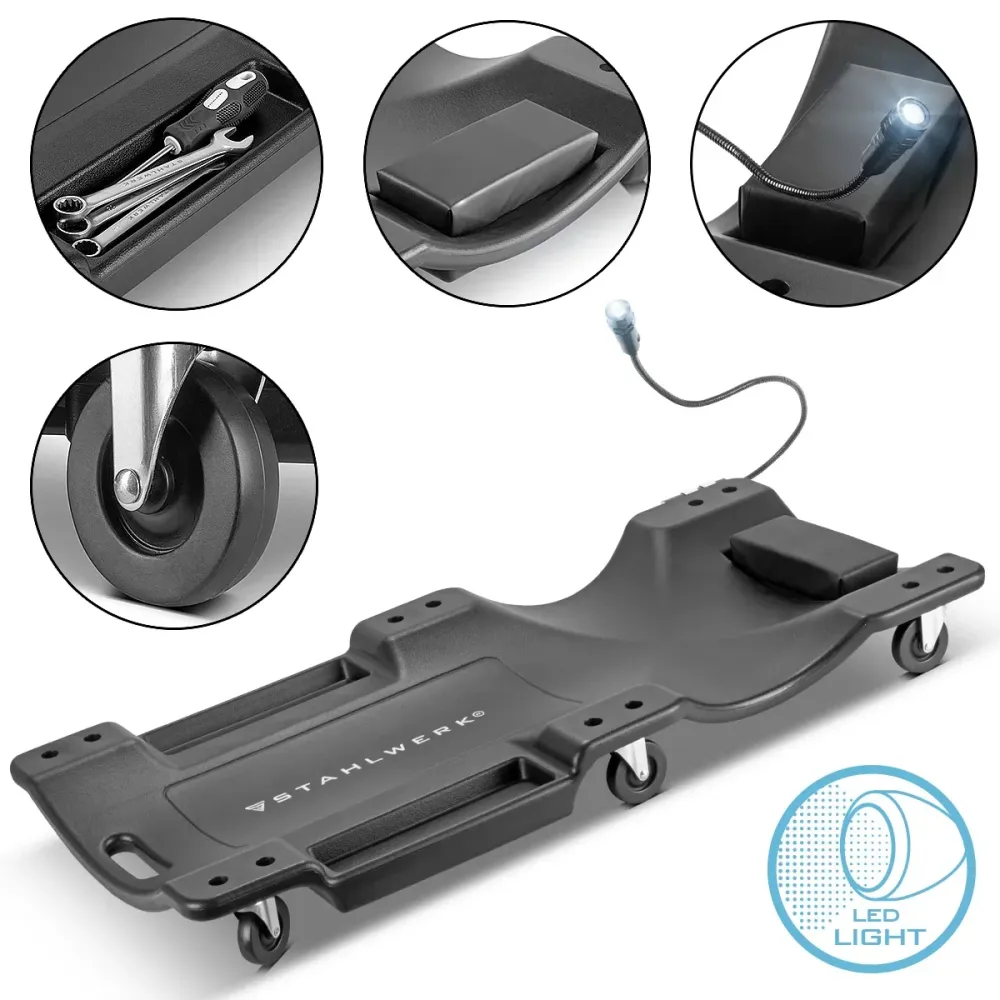 Rollerboard de voiture Steelworks RCL-40 avec une lumière LED intégrée, une capacité de charge de 500 kg et 6 rouleaux mob...