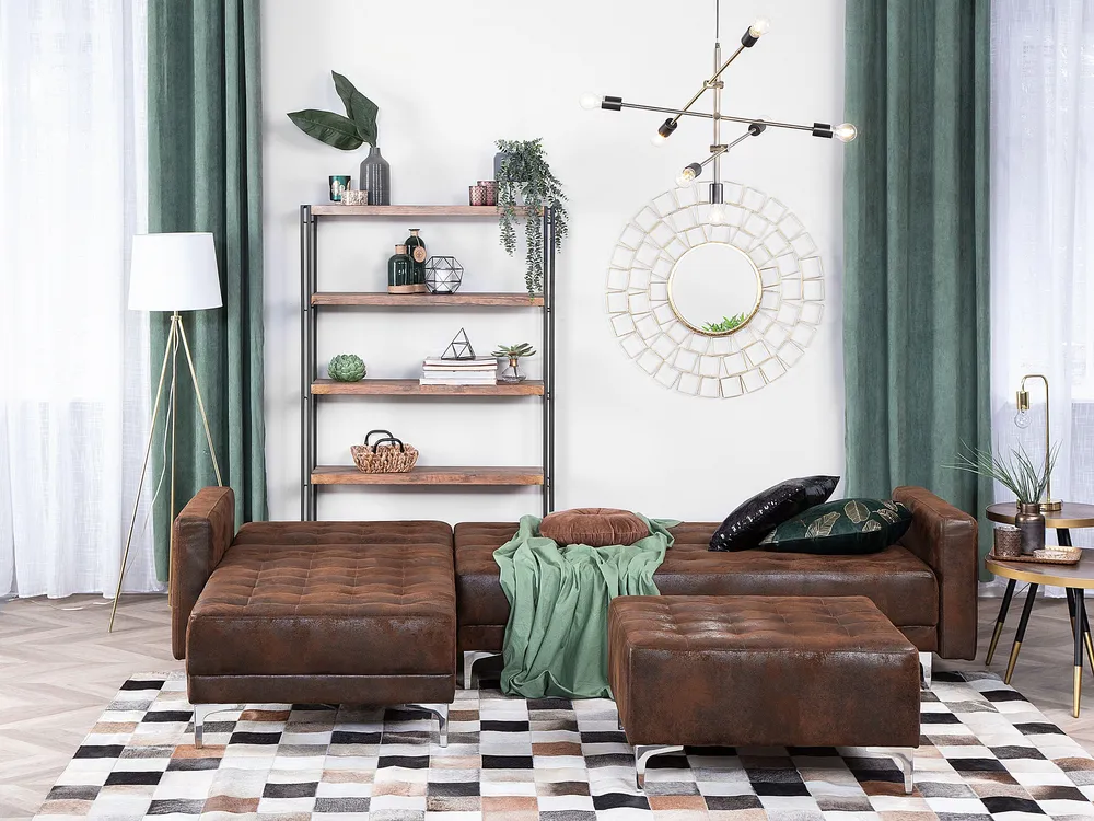 Faux Leather Ottoman Caramel ABERDEEN