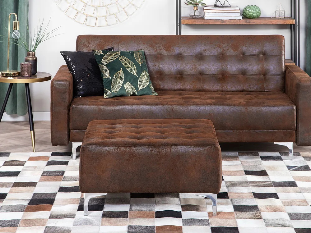 Faux Leather Ottoman Caramel ABERDEEN