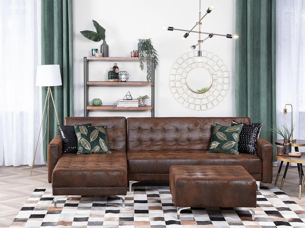 Faux Leather Ottoman Caramel ABERDEEN