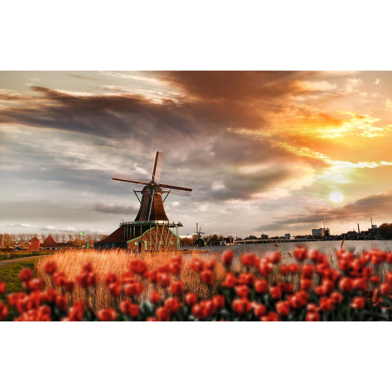 Décalcomanie murale romantique avec vue sur le moulin à vent pour le salon, couleur douce, taille personnalisée disponible...