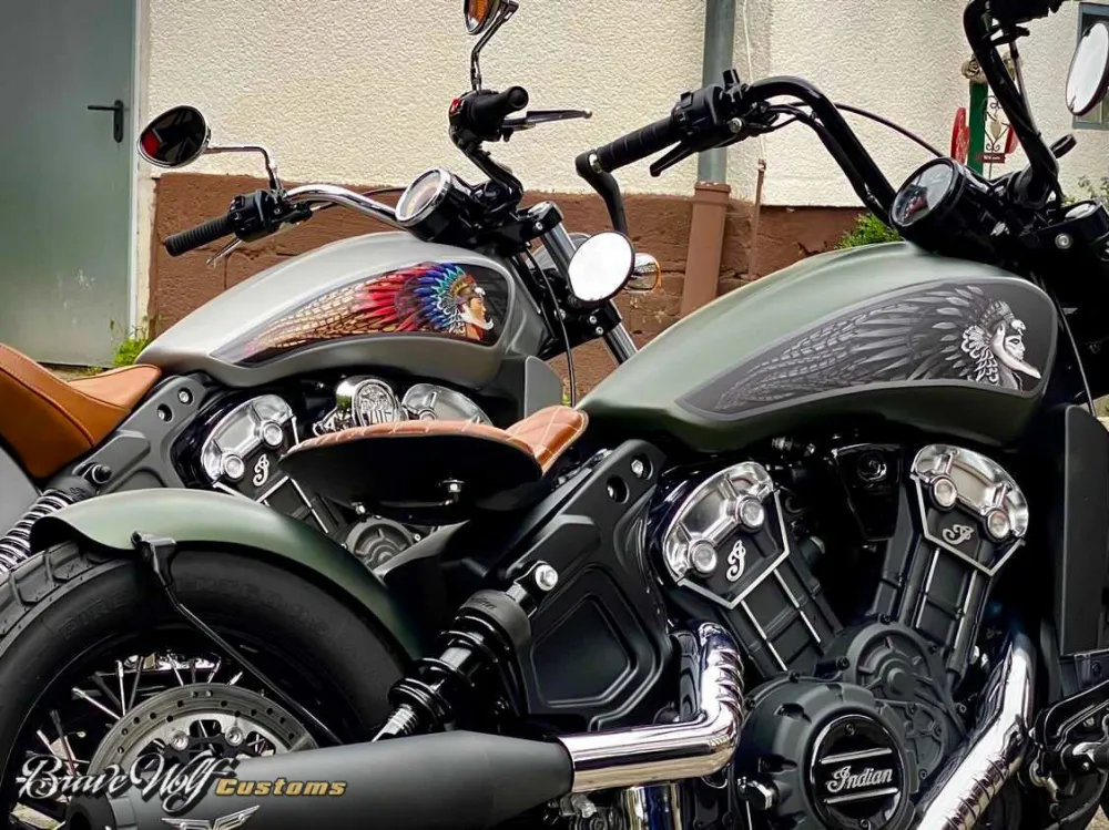 MesoChief - Indian Scout - Réservoir entier noir et blanc