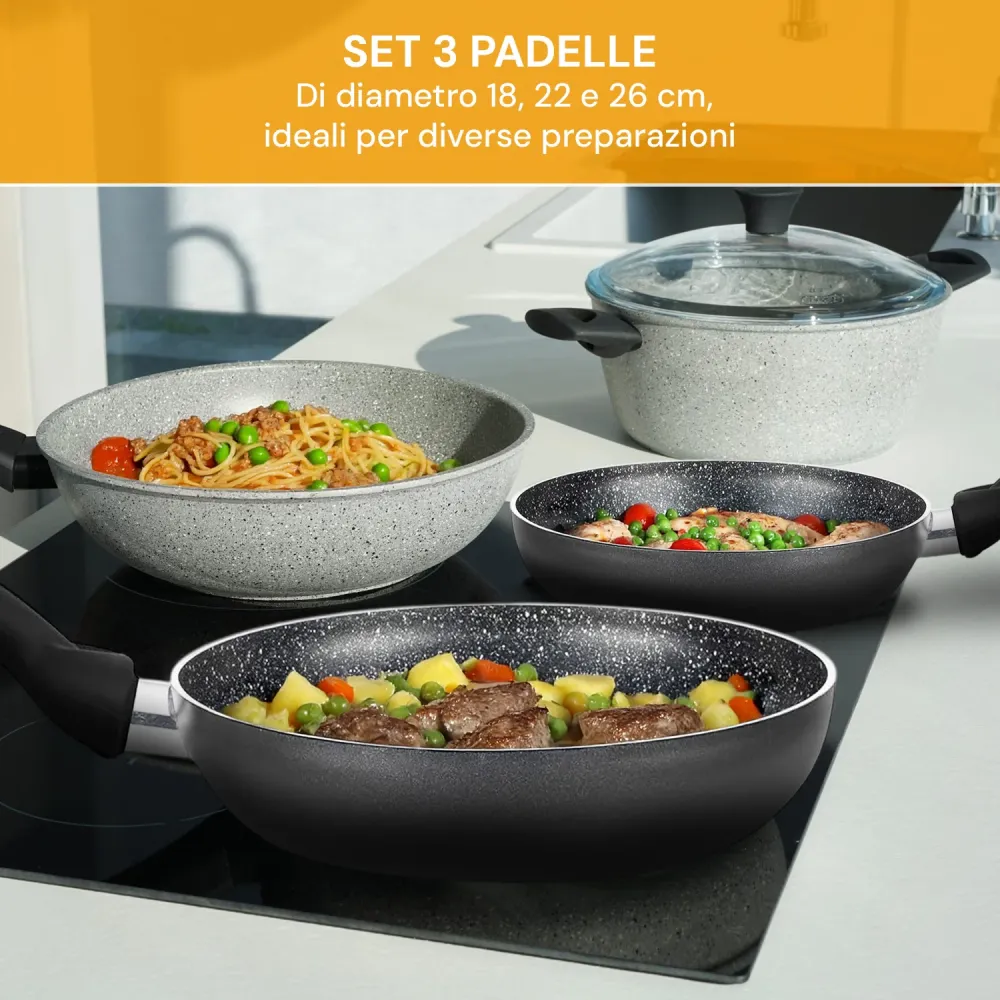 Porte-bagages scooter Set 3 Padelle Antiaderenti 18-22-26 cm Alluminio per Induzione e Gas