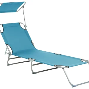 Acier Reclining Sun Lounger Canopy Turquoise FOLIGNO