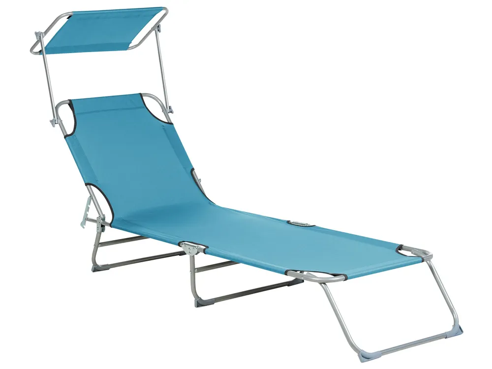 Acier Reclining Sun Lounger Canopy Turquoise FOLIGNO