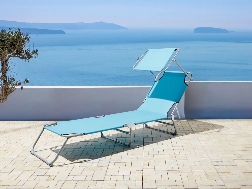Acier Reclining Sun Lounger Canopy Turquoise FOLIGNO