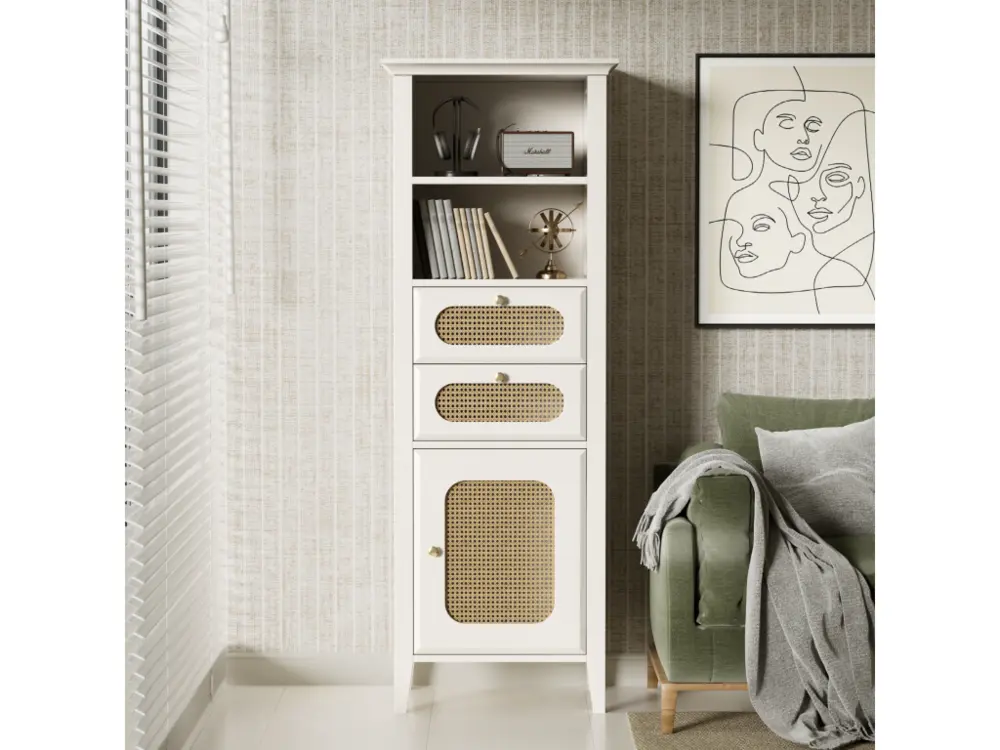 Armoire haute, vitrine de salon, rotin, laqué, optimal pour les meubles combinés de salon