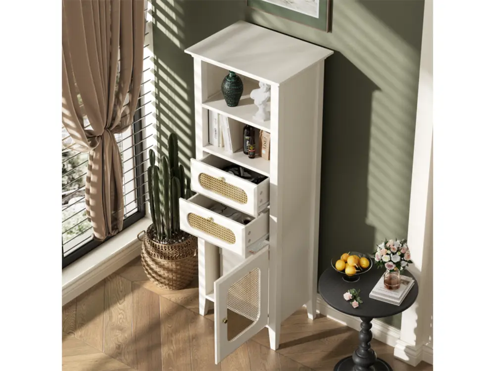 Armoire haute, vitrine de salon, rotin, laqué, optimal pour les meubles combinés de salon
