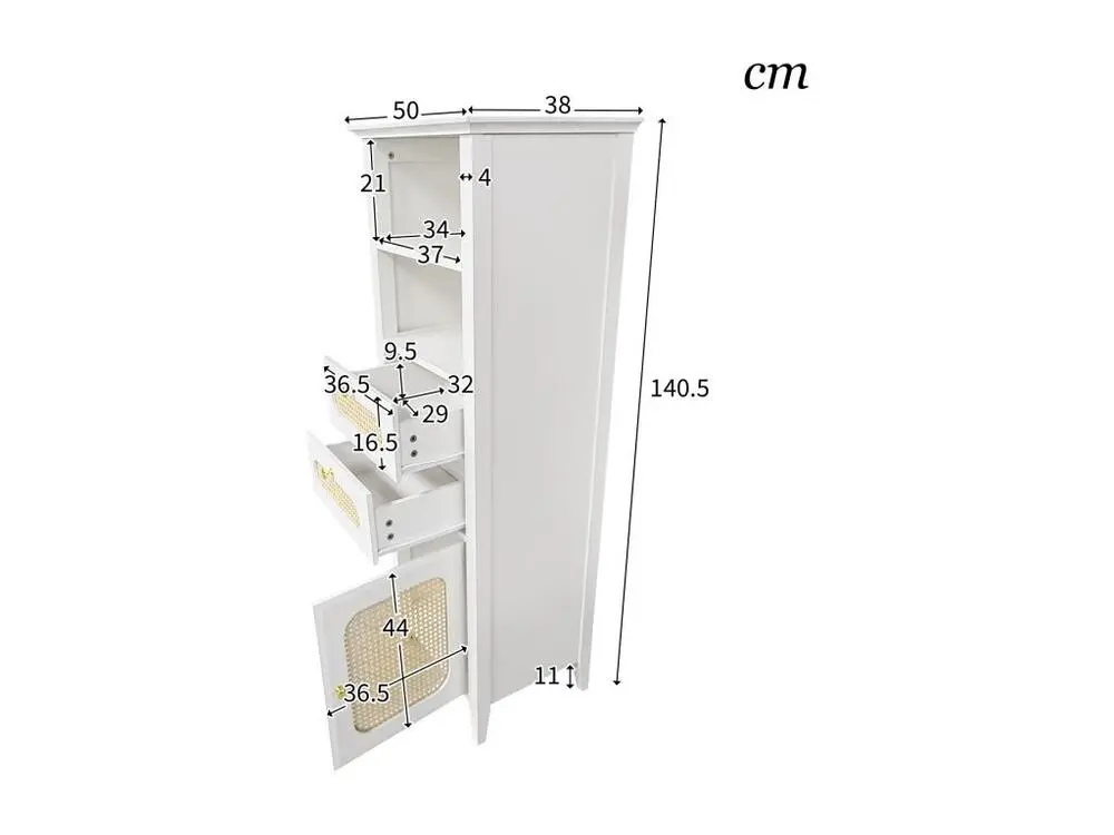 Armoire haute, vitrine de salon, rotin, laqué, optimal pour les meubles combinés de salon